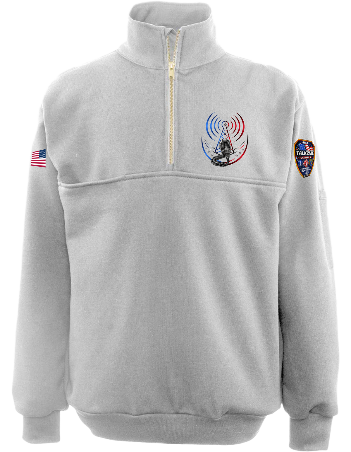 TALK2ME - Quarter Zip Job Shirt - GAME 8025 T (EMBROIDERED FRONT CHEST LOGO, SEWN-ON PATCH & FLAG)