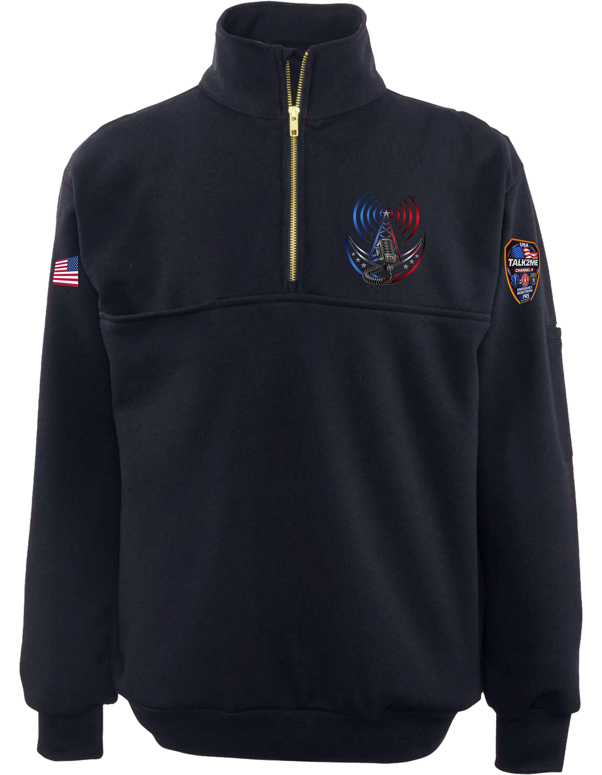 TALK2ME -  Quarter Zip Job Shirt - GAME 8025 T (EMBROIDERED FRONT CHEST LOGO, SEWN-ON PATCH & FLAG)