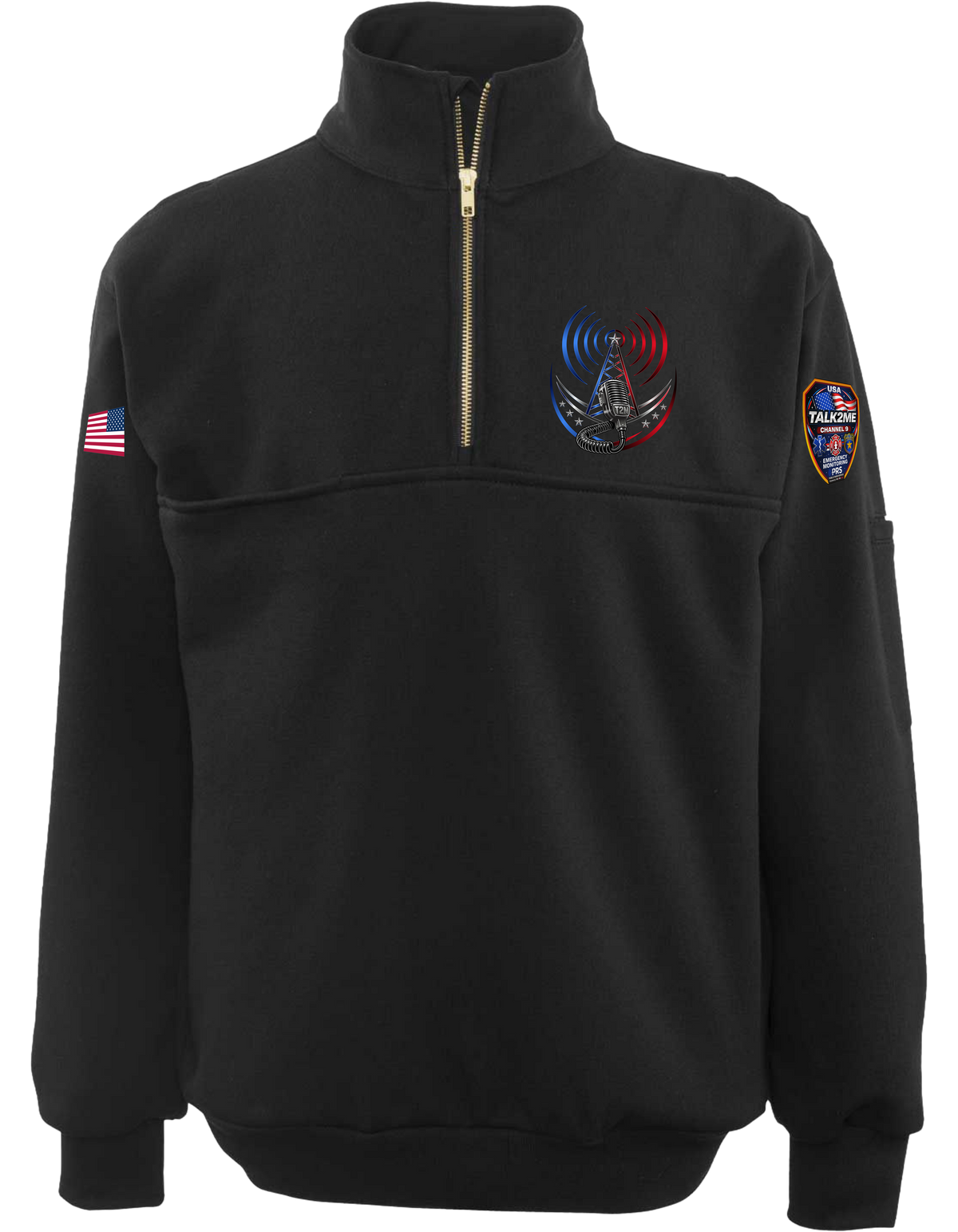 TALK2ME -  Quarter Zip Job Shirt - GAME 8025 T (EMBROIDERED FRONT CHEST LOGO, SEWN-ON PATCH & FLAG)